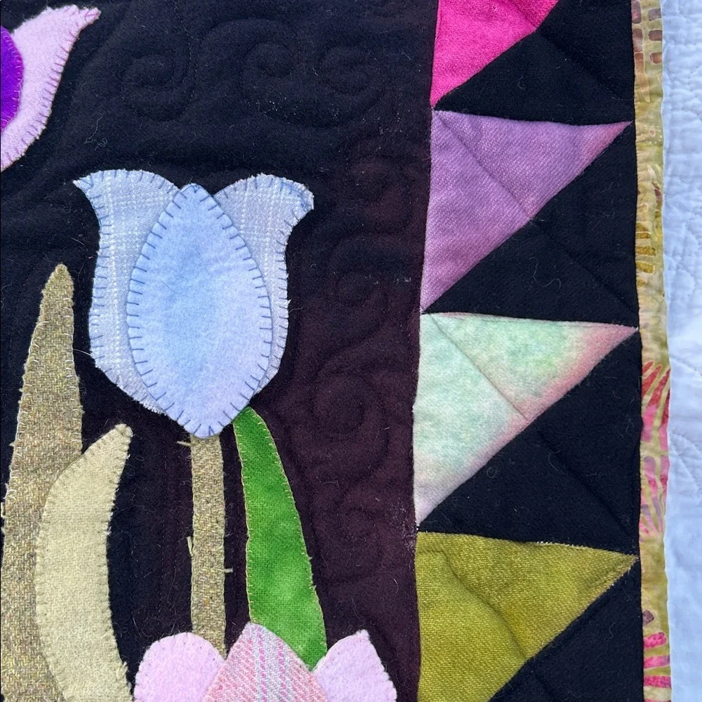 OOAK Handcrafted Wall Hanging Celestial Whimsigoth Applique Flowers Wool Batik